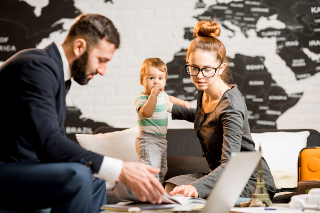 Woman and baby boy at the office